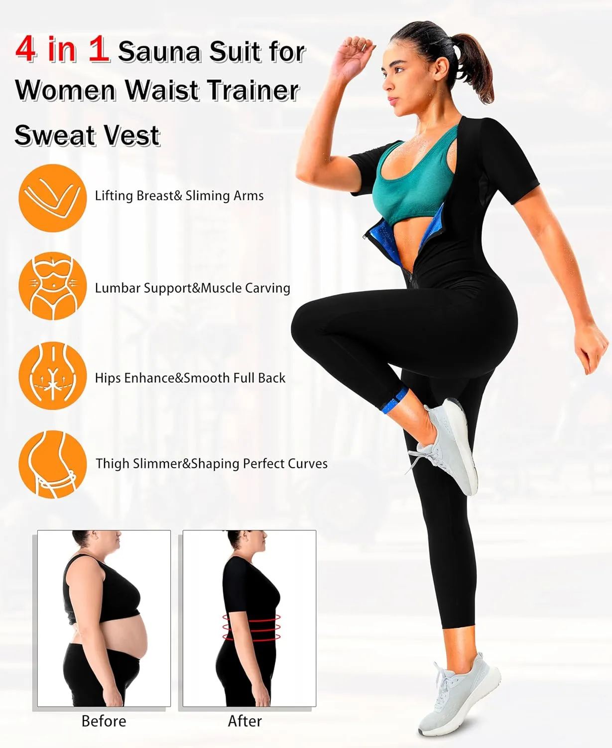 Sauna Suit for Women Weight Loss Sweat Jumpsuit Waist Trainers for Female Belly Fat
