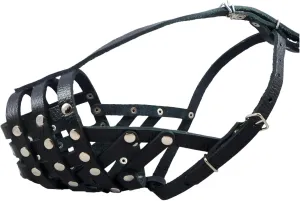 Secure Leather Mesh Dog Basket Dog Muzzle #11 Black - Pit Bull, Amstaff (Circumference 12", Snout Length 3.5")