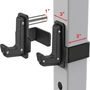 SELEWARE Solid Steel J Hooks for 2" x 2" or 3" x 3" Tube Power Cage with 1" or 5/8" Hole Squat Rack Attachment, J-Hook Barbell Holder for Power Rack, Set of 2