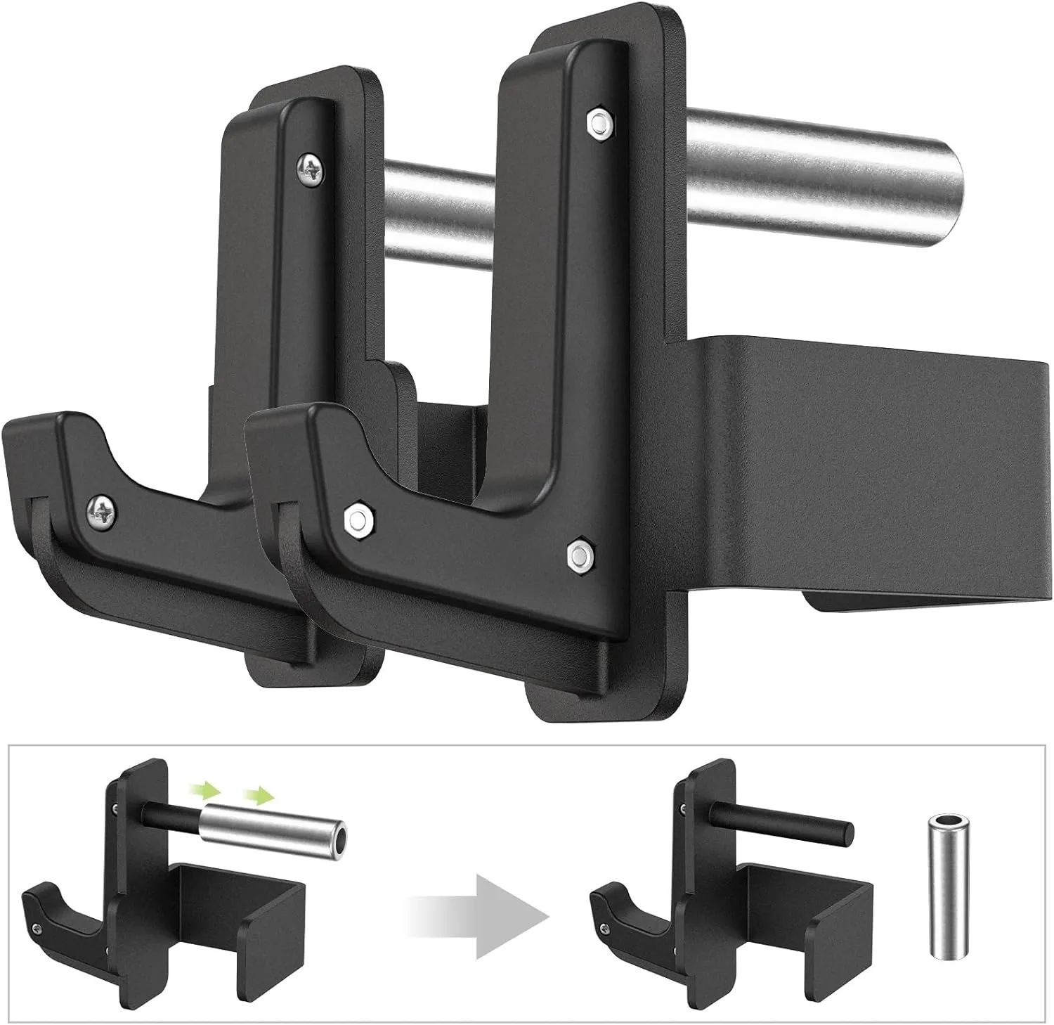 SELEWARE Solid Steel J Hooks for 2" x 2" or 3" x 3" Tube Power Cage with 1" or 5/8" Hole Squat Rack Attachment, J-Hook Barbell Holder for Power Rack, Set of 2