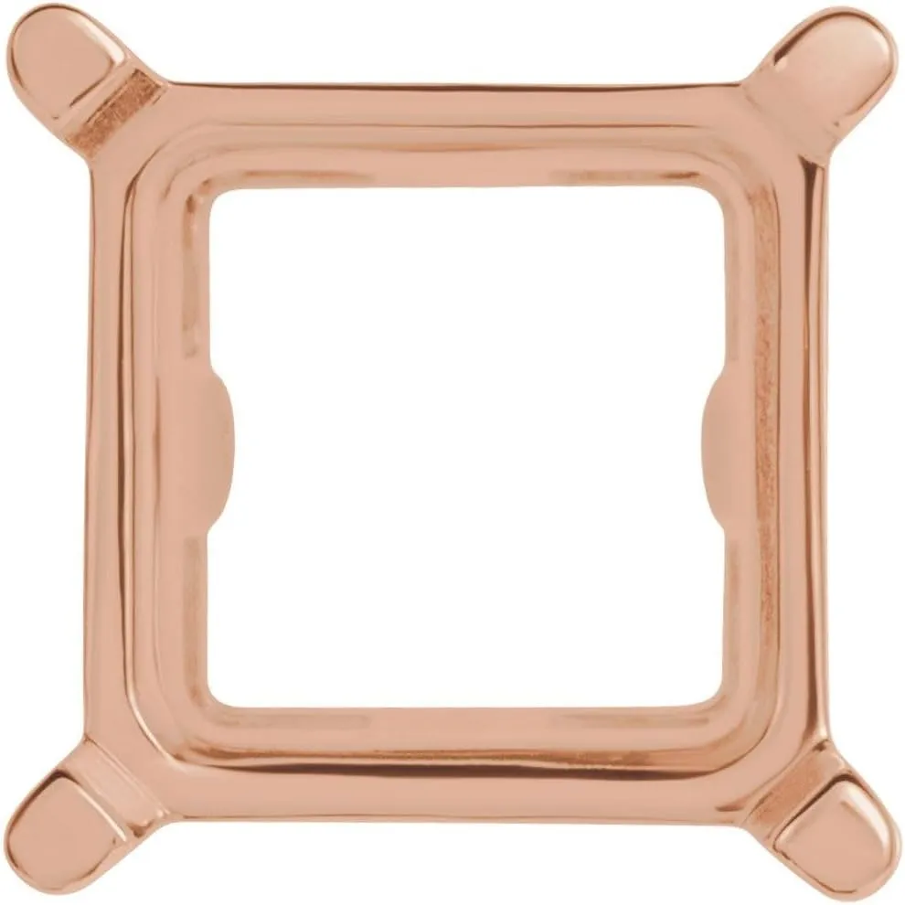 Semi-Polished 14k Rose Gold 4x4mm Square Shape 4-Prong Basket Solitaire Slide Pendant for Approximately 1/3 cttw Fine Jewelry for Women Her Gift (5.11x5.11mm, Mounting Only, Not All Stones Included)