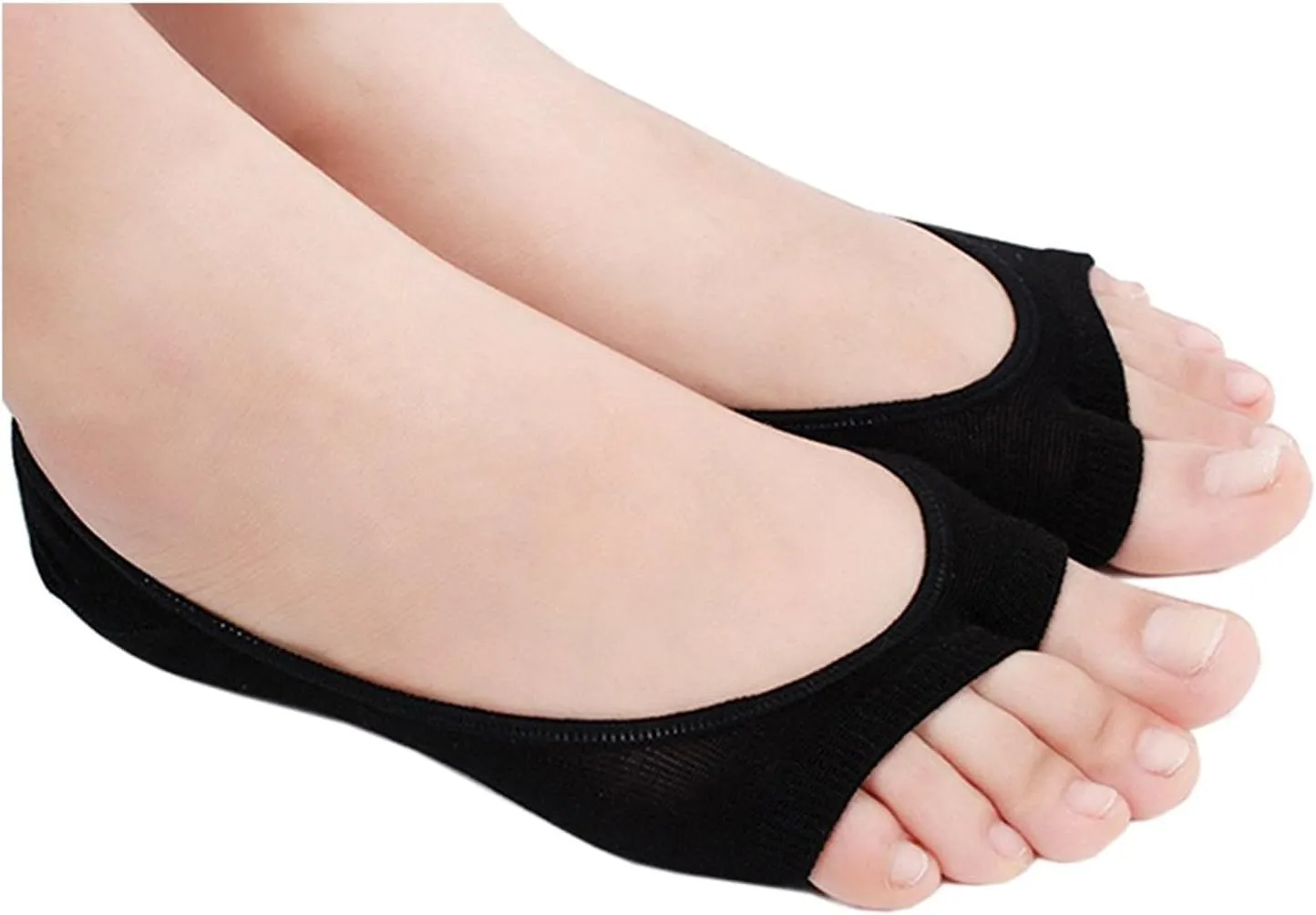 seven wolves Womens Peep Toe Socks 6 Pairs, Toeless Cotton No Show Socks Non Slip Shoe Liner