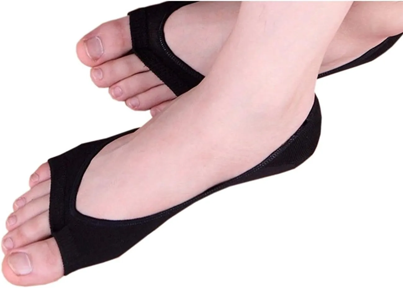 seven wolves Womens Peep Toe Socks 6 Pairs, Toeless Cotton No Show Socks Non Slip Shoe Liner