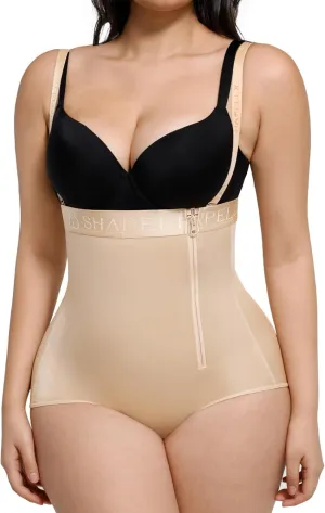 SHAPELLX High Waisted Body Shaper Panty Tummy Control Shapewear for Women Fajas Waist Trainer Panties (Large Beige)