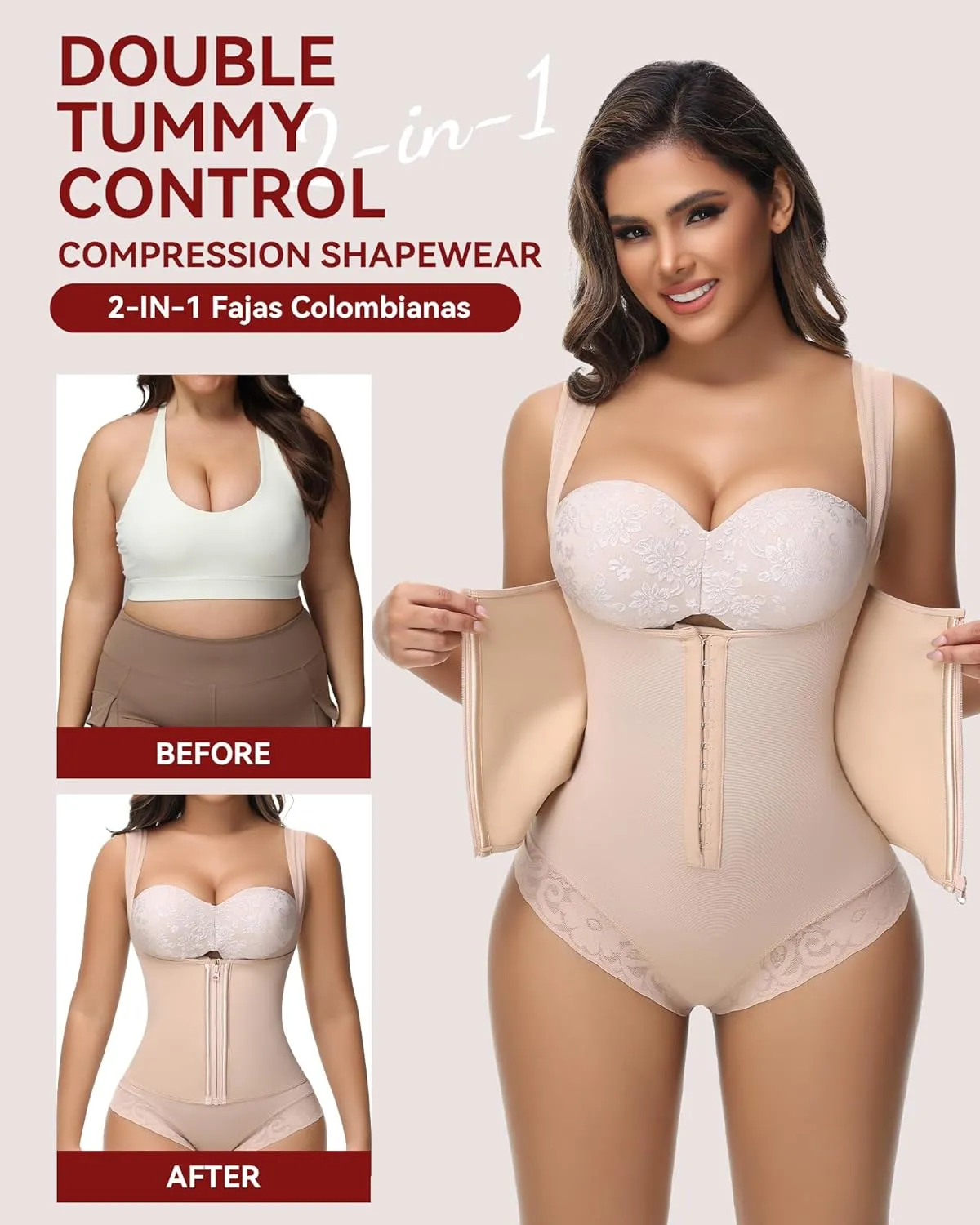 SHAPSHE Fajas Colombianas Moldeadoras Shapewear for Women Tummy Control Waist Trainer Body Shaper Open Bust Girdle