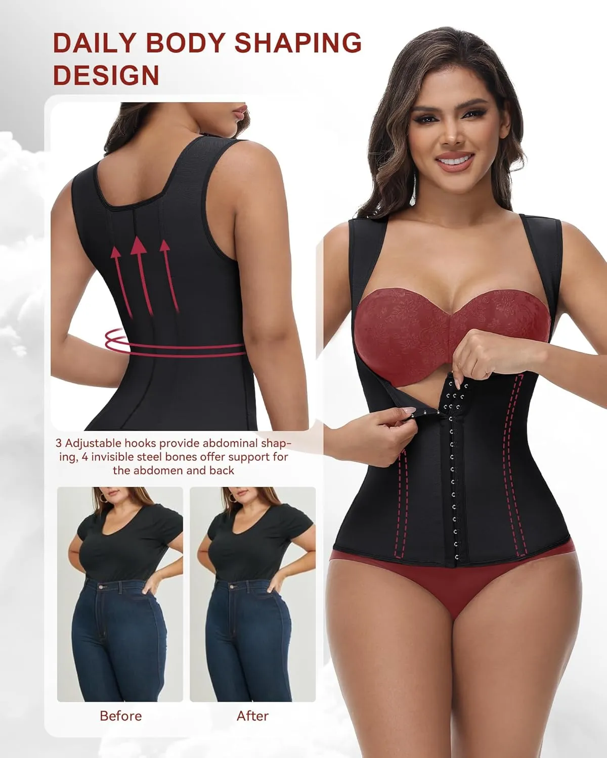 SHAPSHE Waist Trainer Corset for Women Tummy Control Shapewear Seamless Vest Body Shaper Workout Stomach Compression