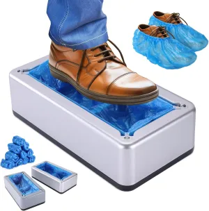 Shoe Covers Dispenser with 200pcs Shoe Cover Disposable Non Slip,Automatic Shoe Covers Dispenser with 200 PCS Disposable Shoe Covers for Home, Office, Supermarket, Factory, Lab (Silver)
