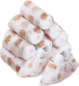 Shoe Covers, Disposable/100PCS(50 Pairs)/Non slip, Durable, Dust-proof, Shoe Covers for indoor and outdoor/Non-woven Fabric/One Size fits Most Shoes & Boots/White, Cute Teddy bear Pattern