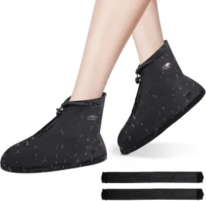Shoe Covers with Zipper, Waterproof Hard Sole Version Shoe Covers for Rain, Reusable Silicone Non Slip Shoe Covers Outdoor Cycling Protectors apply to Men, Women, Kids (XXX-Large, Black)
