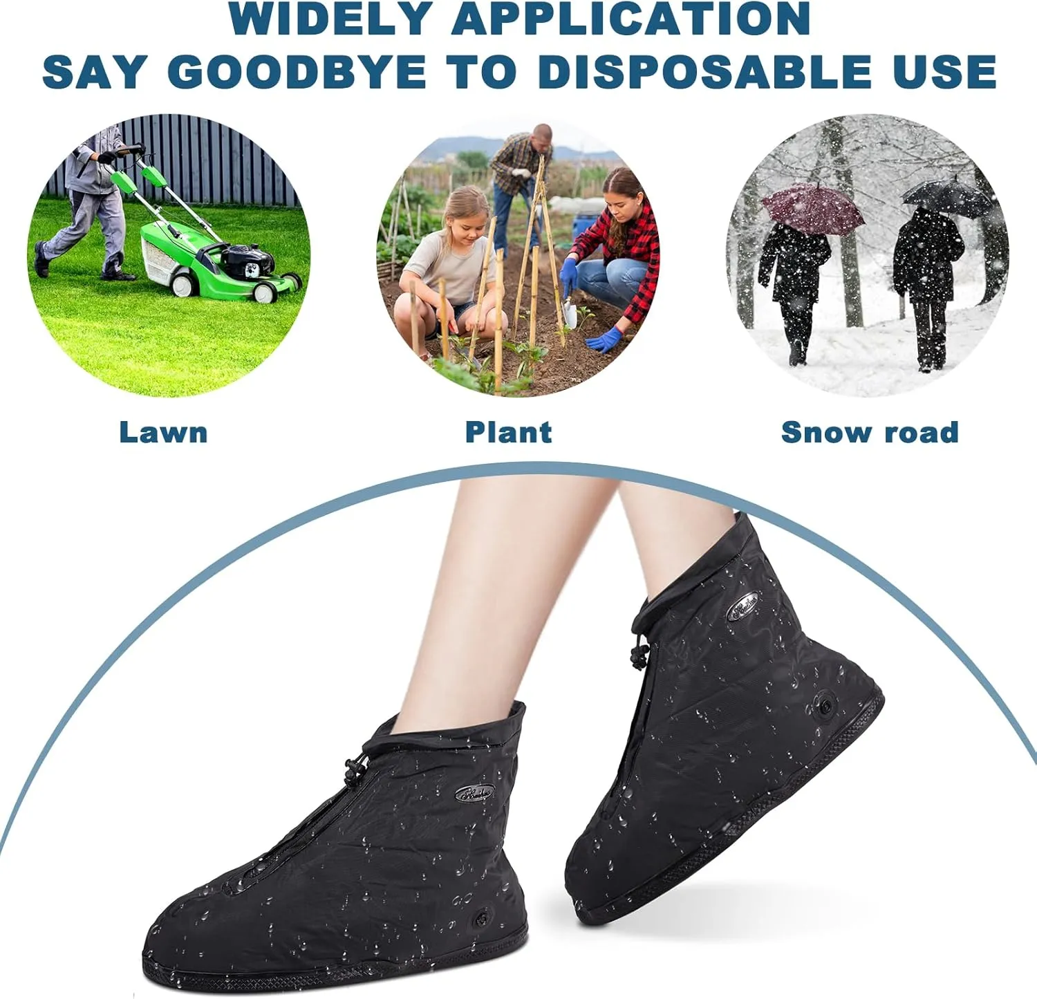 Shoe Covers with Zipper, Waterproof Hard Sole Version Shoe Covers for Rain, Reusable Silicone Non Slip Shoe Covers Outdoor Cycling Protectors apply to Men, Women, Kids (XXX-Large, Black)