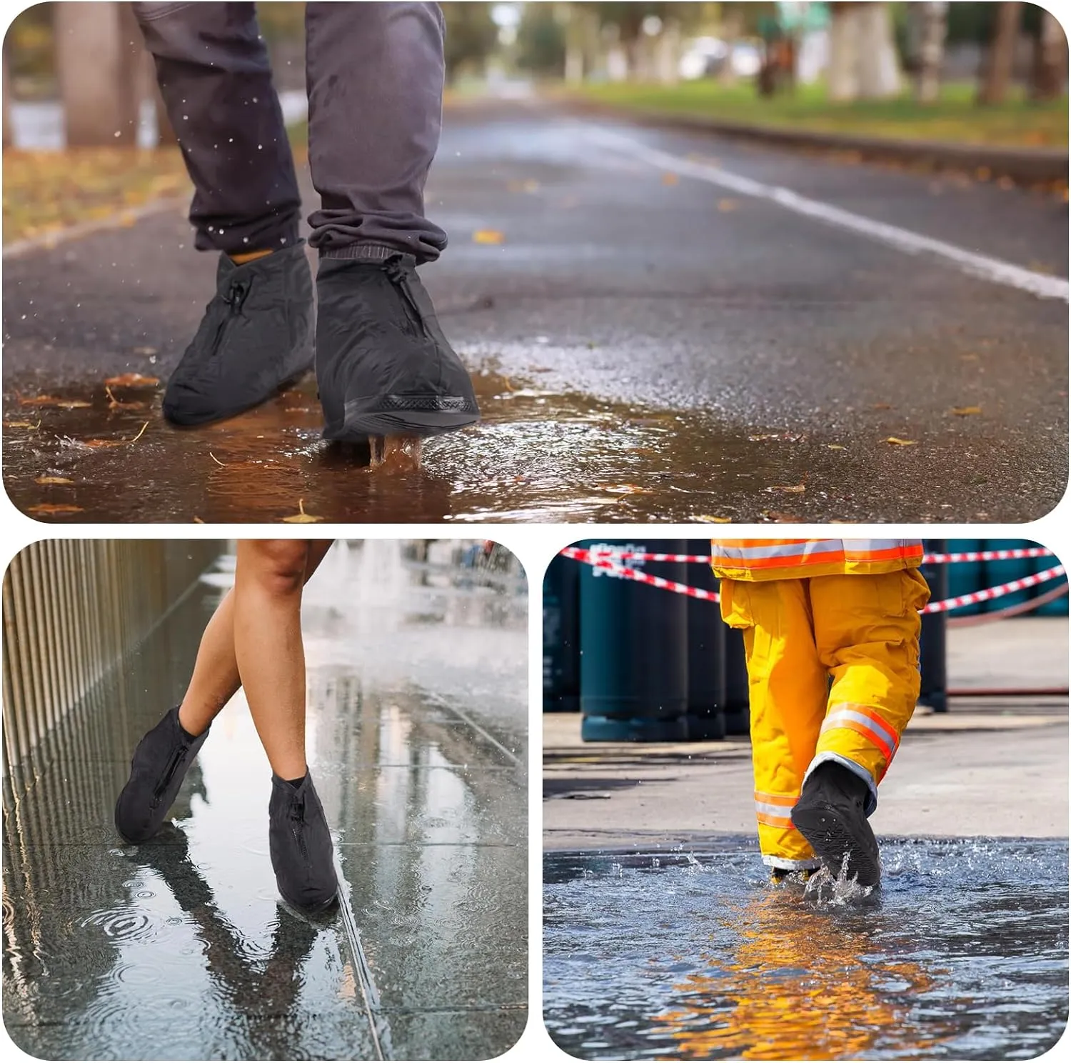 Shoe Covers with Zipper, Waterproof Hard Sole Version Shoe Covers for Rain, Reusable Silicone Non Slip Shoe Covers Outdoor Cycling Protectors apply to Men, Women, Kids (XXX-Large, Black)