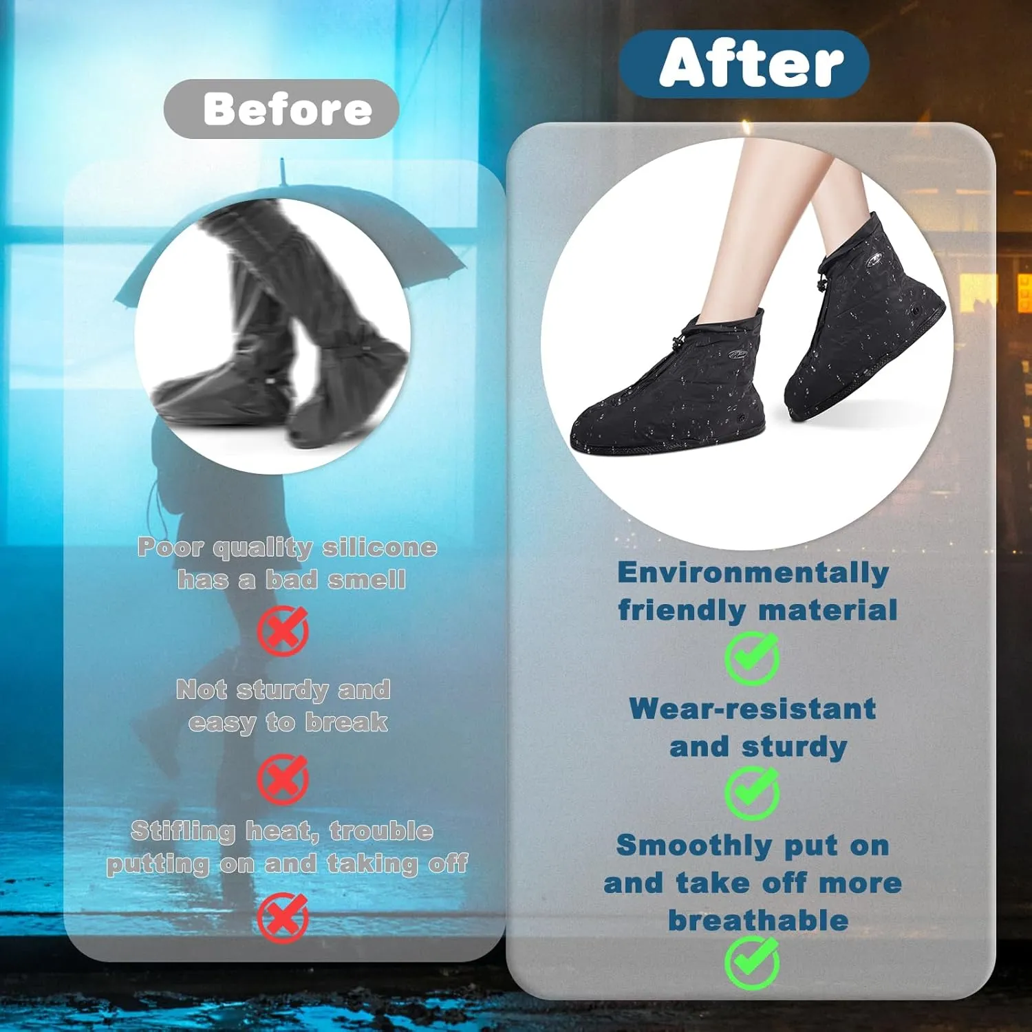 Shoe Covers with Zipper, Waterproof Hard Sole Version Shoe Covers for Rain, Reusable Silicone Non Slip Shoe Covers Outdoor Cycling Protectors apply to Men, Women, Kids (XXX-Large, Black)