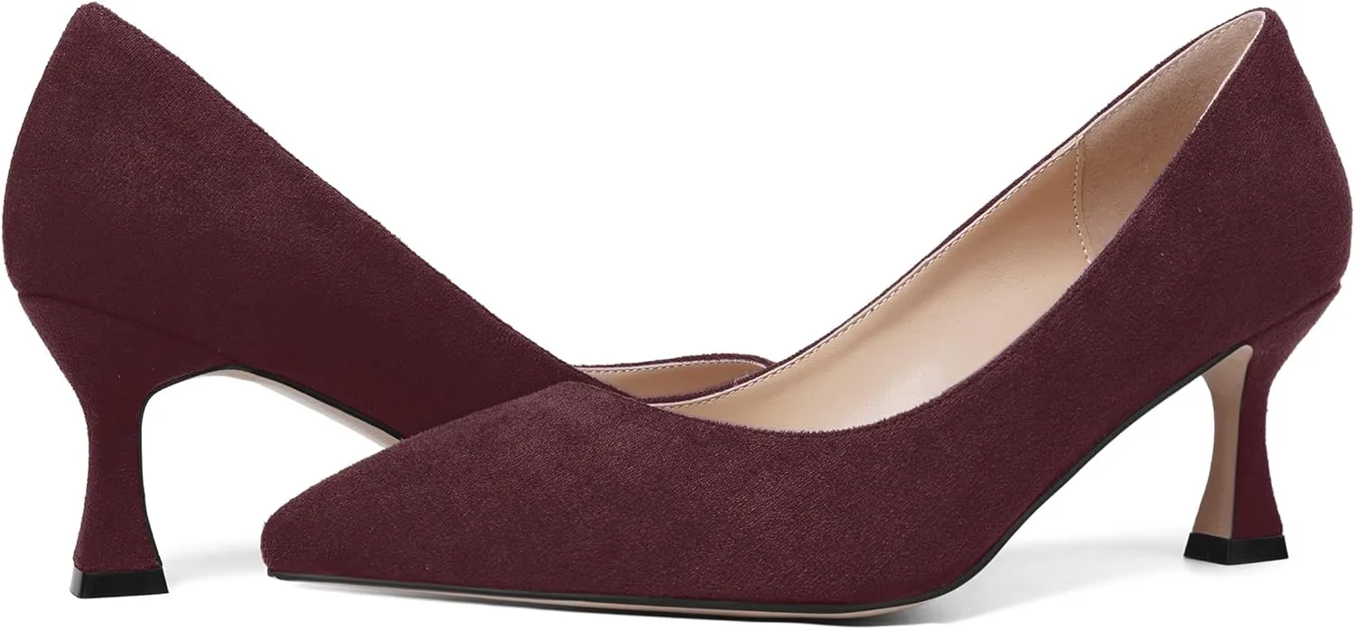 SHOWFOREST Womens Dress Pointed Toe Slip On Suede Wedding Stiletto Mid Heel Pumps Shoes 2.5 Inch
