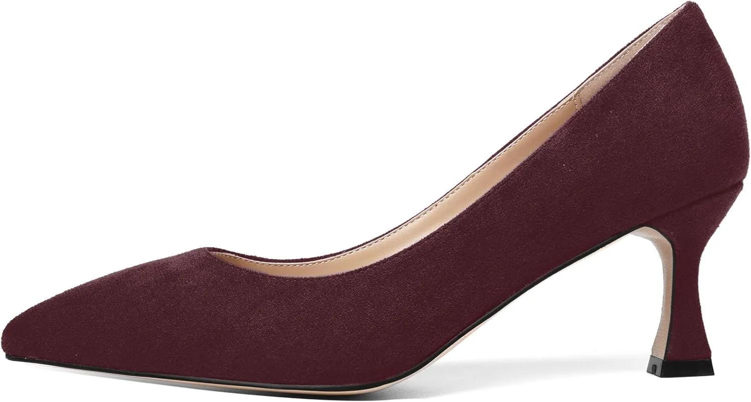 SHOWFOREST Womens Dress Pointed Toe Slip On Suede Wedding Stiletto Mid Heel Pumps Shoes 2.5 Inch