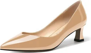 SHOWFOREST Women's Patent Dress Solid Pointed Toe Slip On Bridal Kitten Low Heel Pumps Shoes 2 Inch