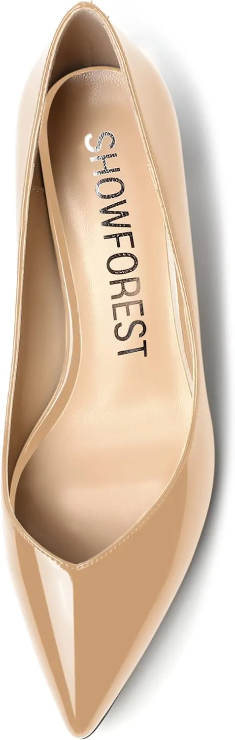 SHOWFOREST Women's Patent Dress Solid Pointed Toe Slip On Bridal Kitten Low Heel Pumps Shoes 2 Inch