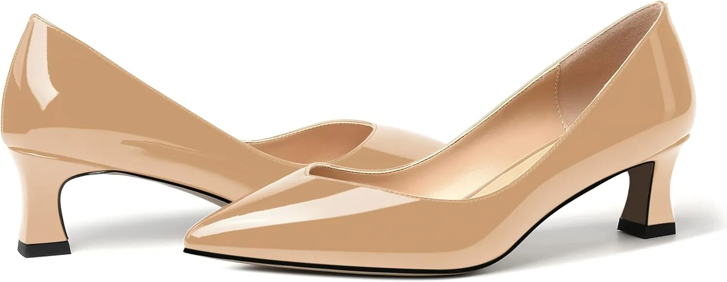 SHOWFOREST Women's Patent Dress Solid Pointed Toe Slip On Bridal Kitten Low Heel Pumps Shoes 2 Inch