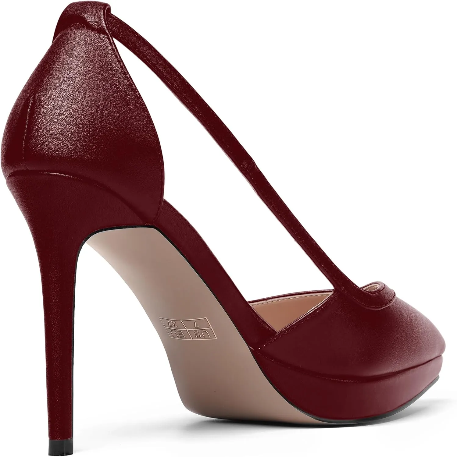 SHOWFOREST Womens Slip On Adjustable Strap Office Platform Solid Fashion Matte Pointed Toe Stiletto High Heel Pumps Shoes 4 Inch