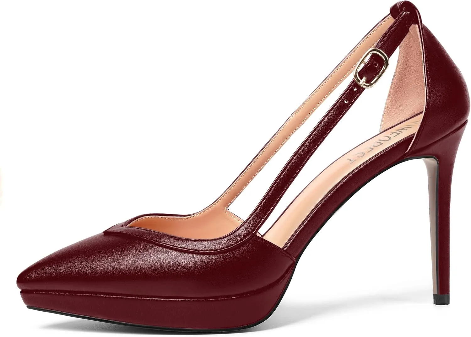 SHOWFOREST Womens Slip On Adjustable Strap Office Platform Solid Fashion Matte Pointed Toe Stiletto High Heel Pumps Shoes 4 Inch