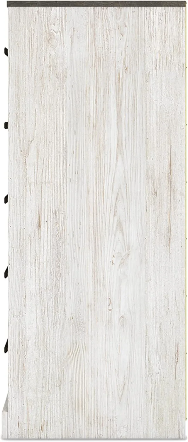 Signature Design by Ashley Shawburn Rustic 5 Drawer Chest of Smooth-Gliding Drawers and Safety Stop, White & Gray