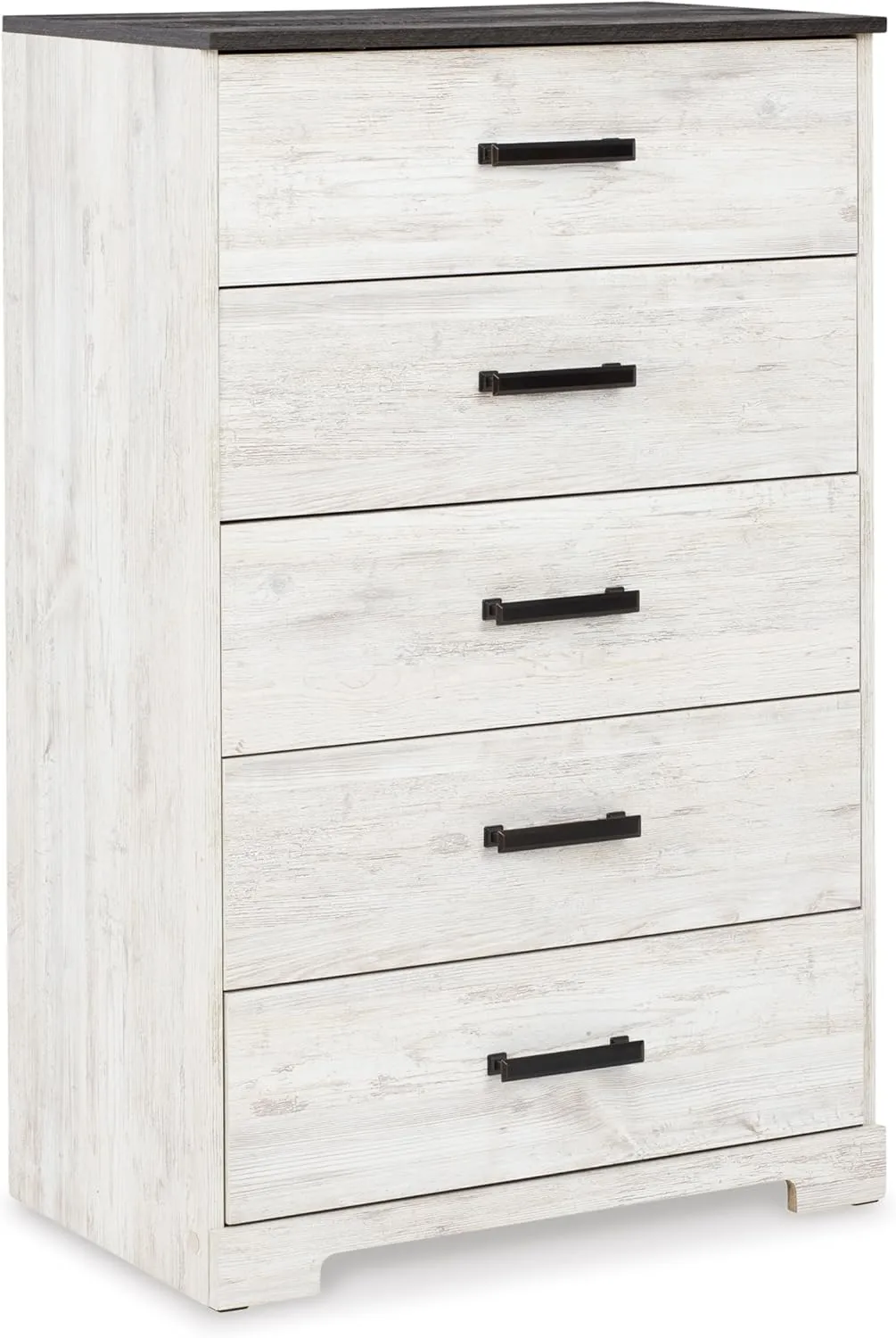 Signature Design by Ashley Shawburn Rustic 5 Drawer Chest of Smooth-Gliding Drawers and Safety Stop, White & Gray