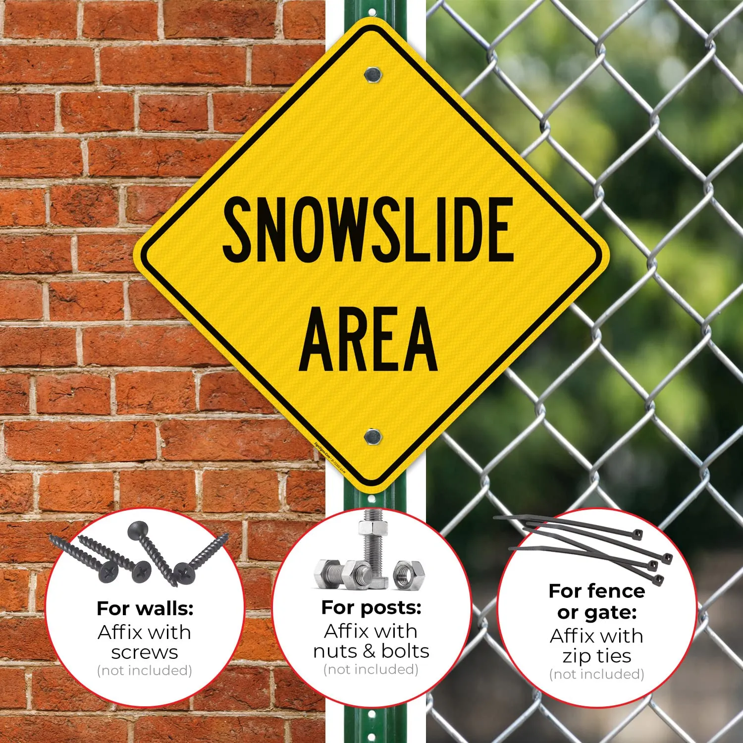 Sigo Signs, Snow Slide Area Sign, 24x24 Inches, 3M AEGP Reflective.063 Aluminum, Fade Resistant, Made in USA