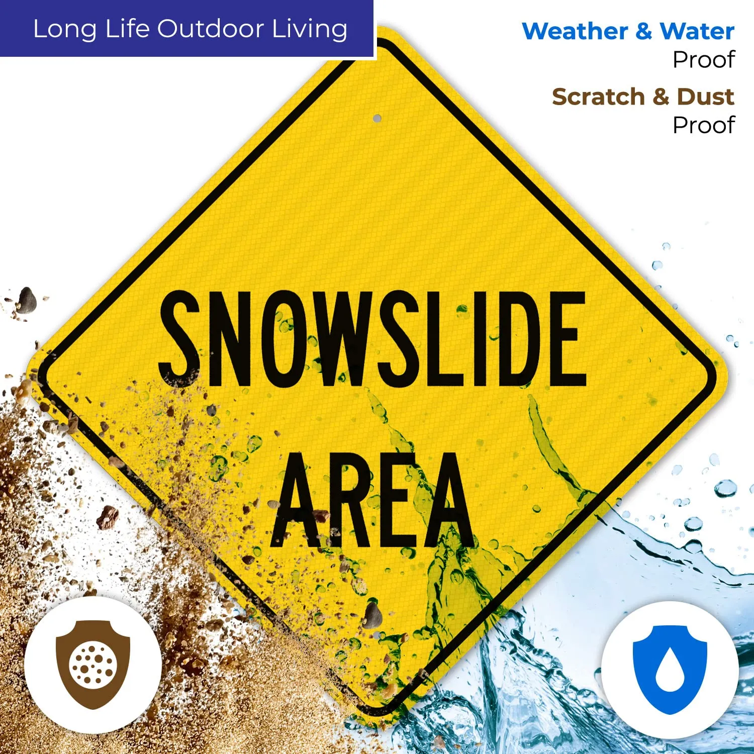 Sigo Signs, Snow Slide Area Sign, 24x24 Inches, 3M AEGP Reflective.063 Aluminum, Fade Resistant, Made in USA