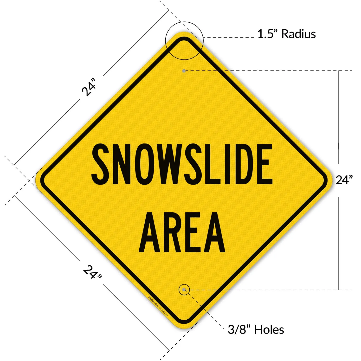 Sigo Signs, Snow Slide Area Sign, 24x24 Inches, 3M AEGP Reflective.063 Aluminum, Fade Resistant, Made in USA