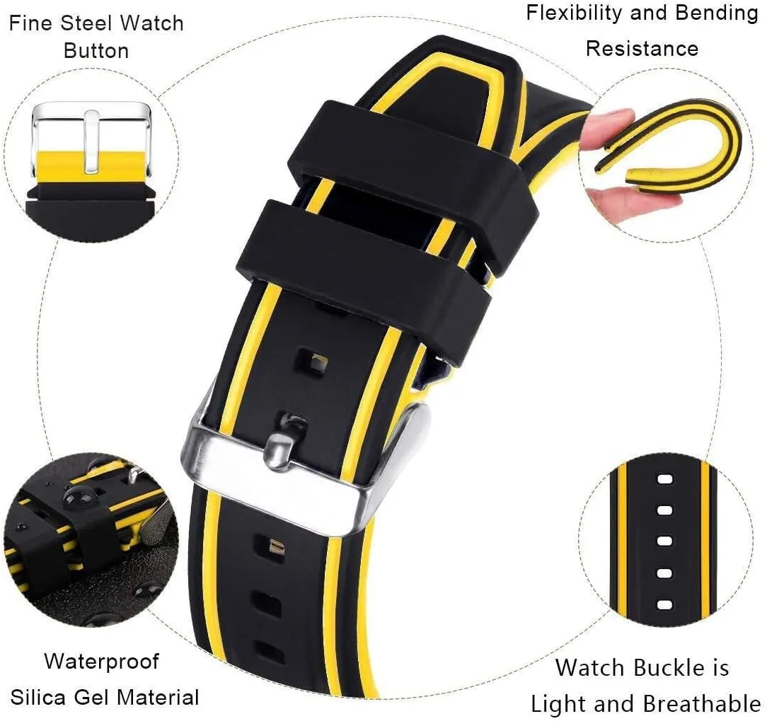 Silicone Watch Bands Divers Model Replacement Rubber Watch Strap 20mm 22mm 24mm 26mm Waterproof Line Bicolor Silver Buckle for Men and Women Sport