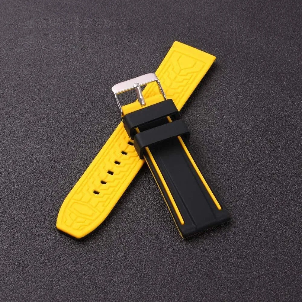 Silicone Watch Bands Divers Model Replacement Rubber Watch Strap 20mm 22mm 24mm 26mm Waterproof Line Bicolor Silver Buckle for Men and Women Sport