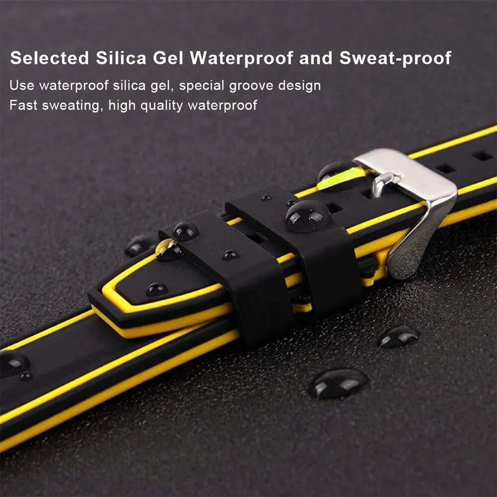 Silicone Watch Bands Divers Model Replacement Rubber Watch Strap 20mm 22mm 24mm 26mm Waterproof Line Bicolor Silver Buckle for Men and Women Sport