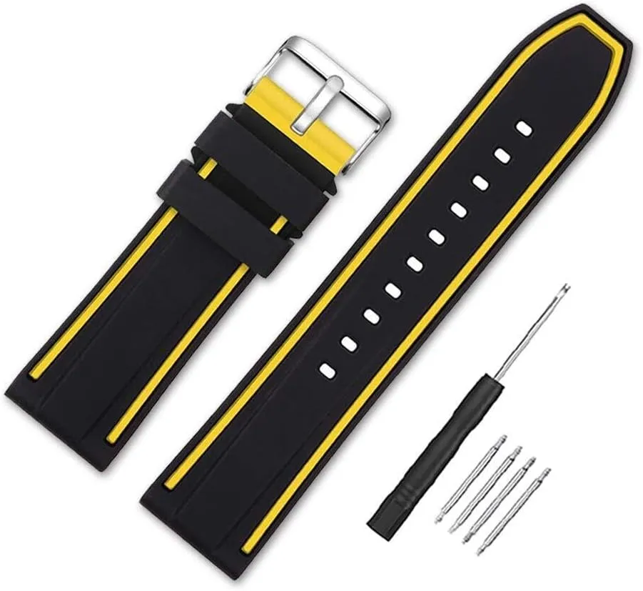 Silicone Watch Bands Divers Model Replacement Rubber Watch Strap 20mm 22mm 24mm 26mm Waterproof Line Bicolor Silver Buckle for Men and Women Sport