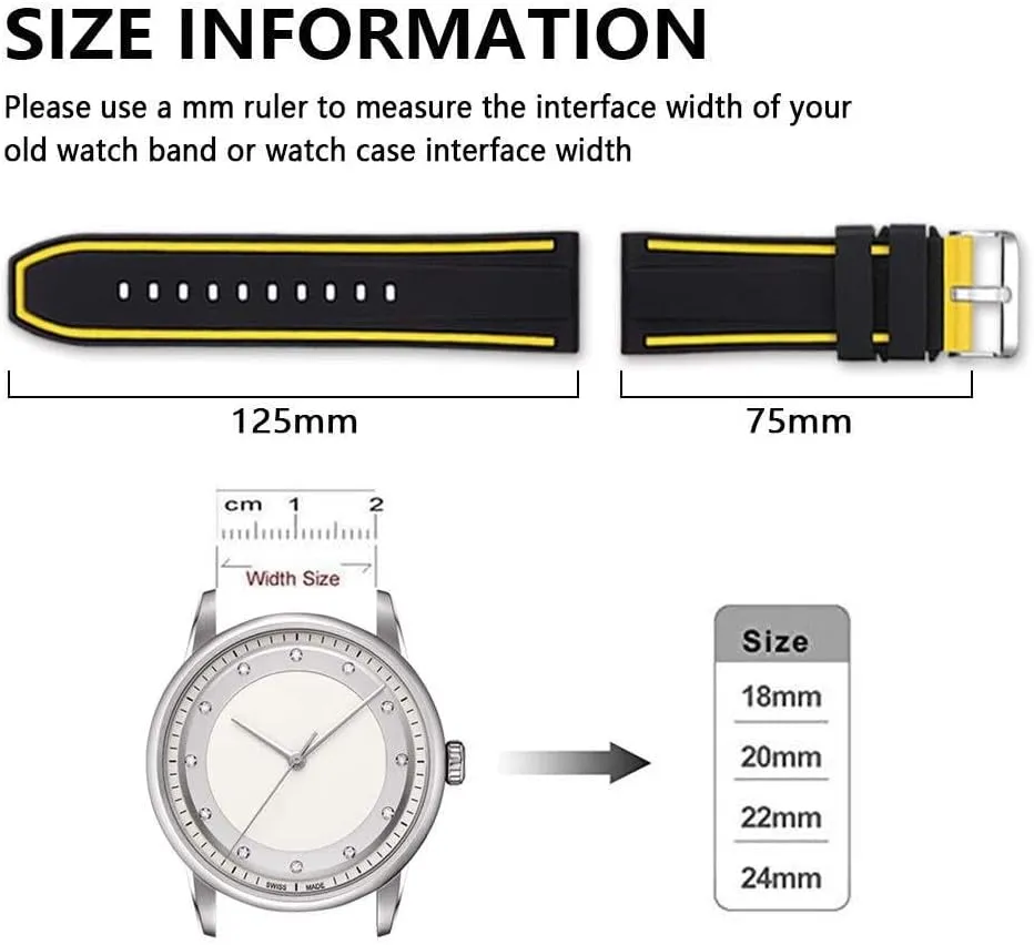 Silicone Watch Bands Divers Model Replacement Rubber Watch Strap 20mm 22mm 24mm 26mm Waterproof Line Bicolor Silver Buckle for Men and Women Sport