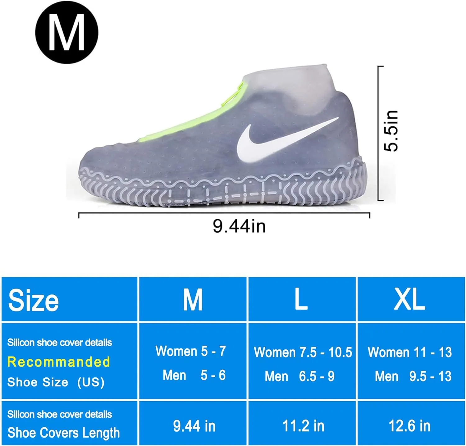 Silicone Waterproof Shoe Covers, Upgrade Reusable Overshoes with Zipper, Resistant Rain Boots Non-Slip Washable Protection for Women, Men (M (Women 5-7, Men 5-6), White)