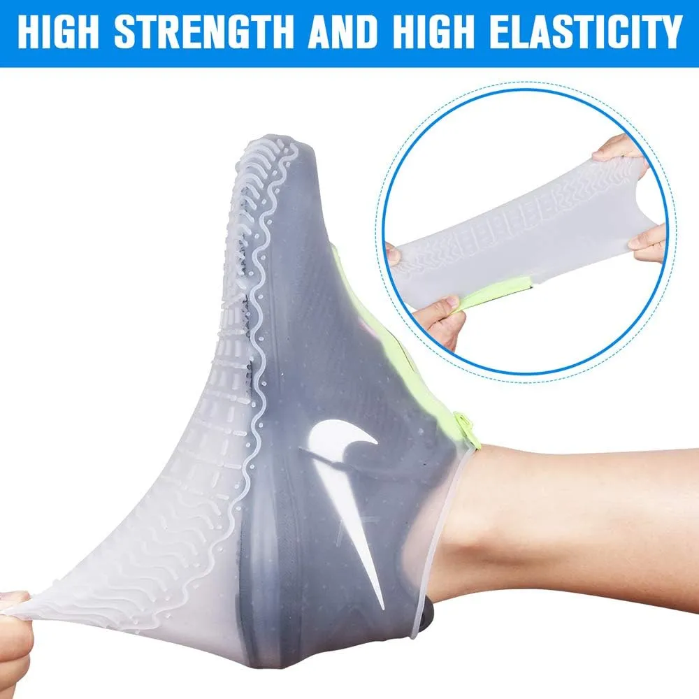 Silicone Waterproof Shoe Covers, Upgrade Reusable Overshoes with Zipper, Resistant Rain Boots Non-Slip Washable Protection for Women, Men (M (Women 5-7, Men 5-6), White)