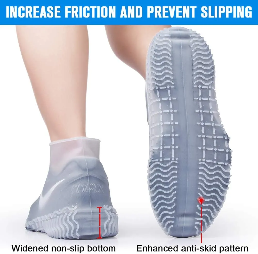 Silicone Waterproof Shoe Covers, Upgrade Reusable Overshoes with Zipper, Resistant Rain Boots Non-Slip Washable Protection for Women, Men (M (Women 5-7, Men 5-6), White)
