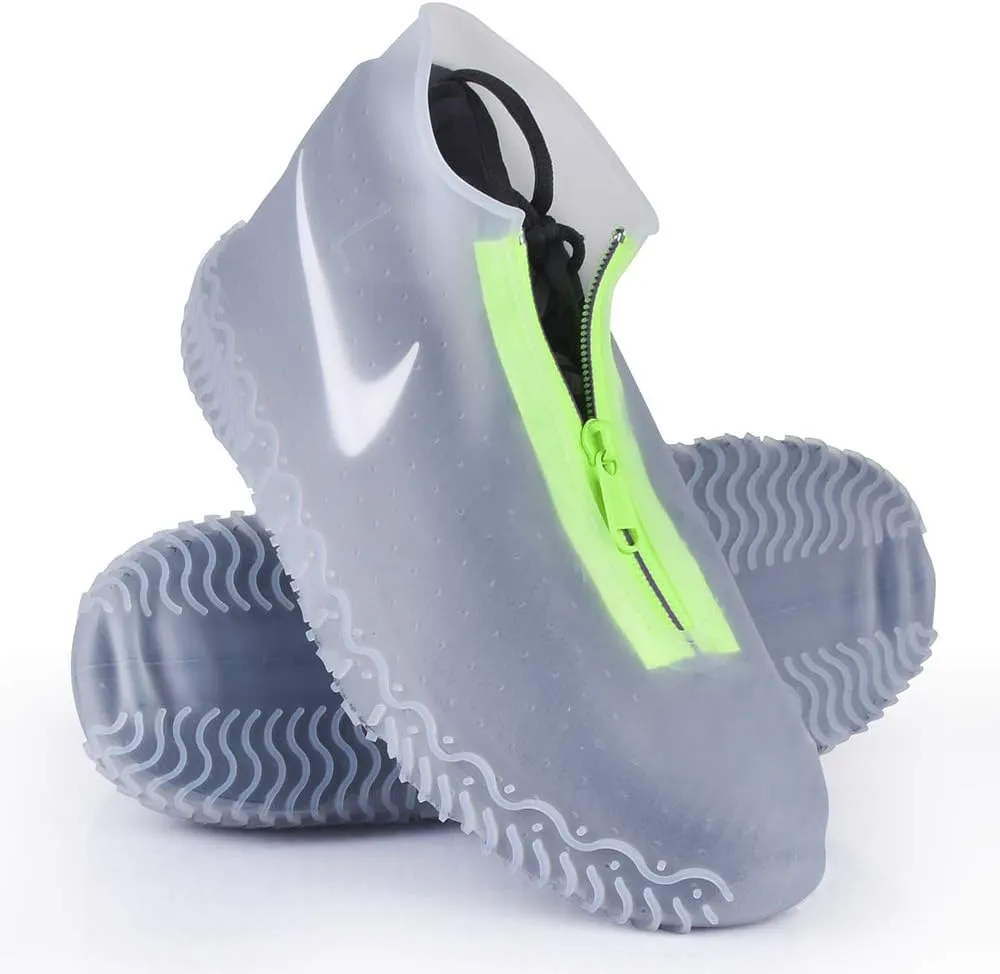 Silicone Waterproof Shoe Covers, Upgrade Reusable Overshoes with Zipper, Resistant Rain Boots Non-Slip Washable Protection for Women, Men (M (Women 5-7, Men 5-6), White)