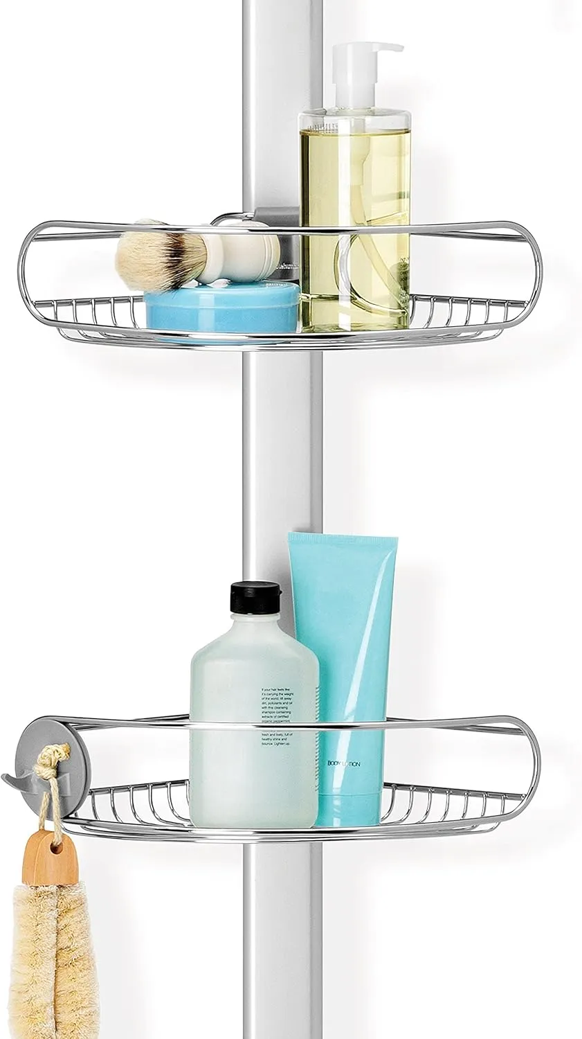 simplehuman 8' Tension Pole Shower Caddy, Stainless Steel and Anodized Aluminum