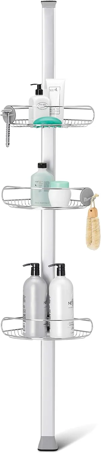 simplehuman 8' Tension Pole Shower Caddy, Stainless Steel and Anodized Aluminum