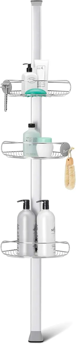 simplehuman 8' Tension Pole Shower Caddy, Stainless Steel and Anodized Aluminum