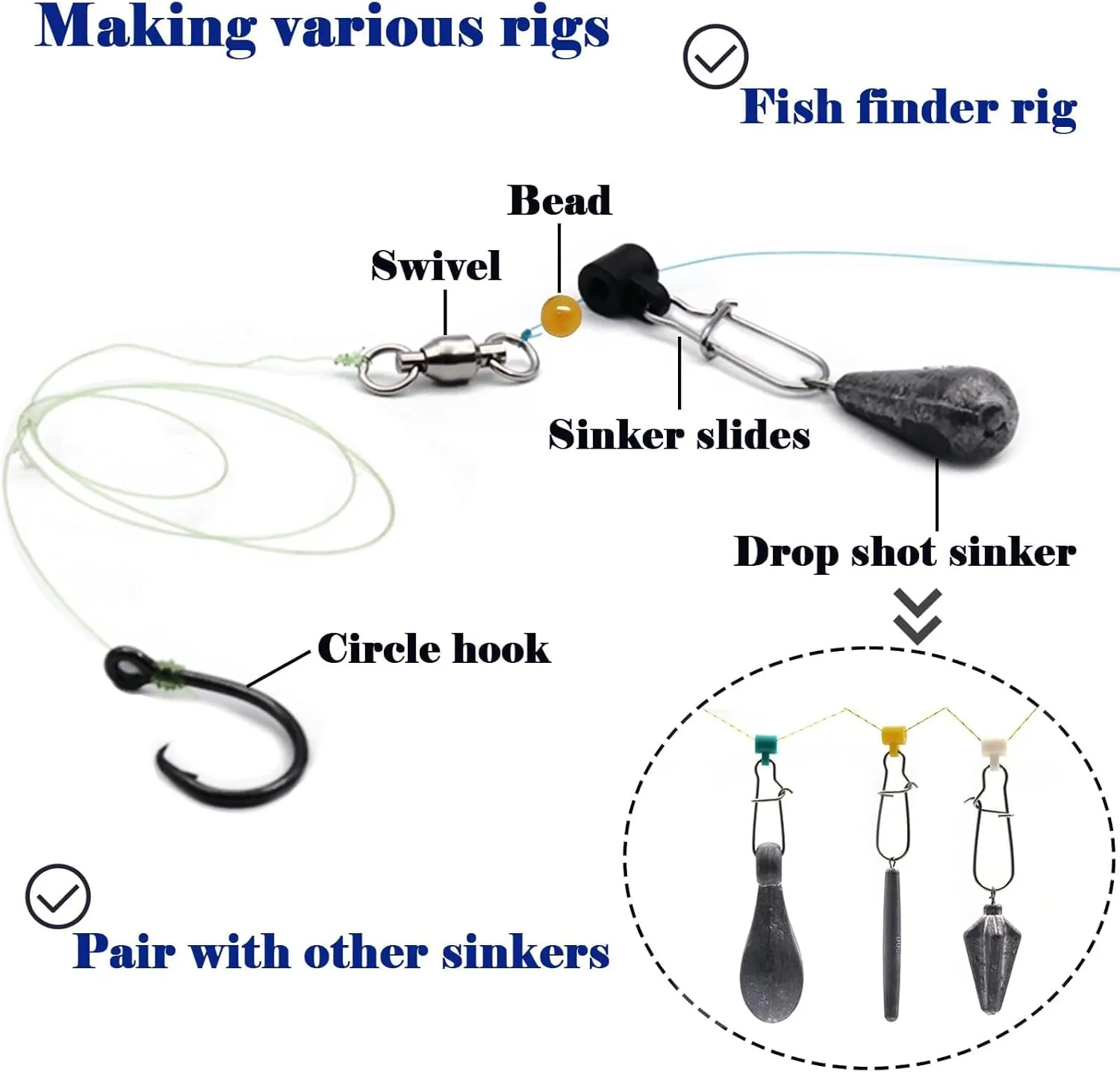 Sinker Slides for Fishing Rigs - 25/50/100pcs Duo Lock Snaps for Fishing Line Heavy Duty Weights Sinkers Saltwater Connector Accessories