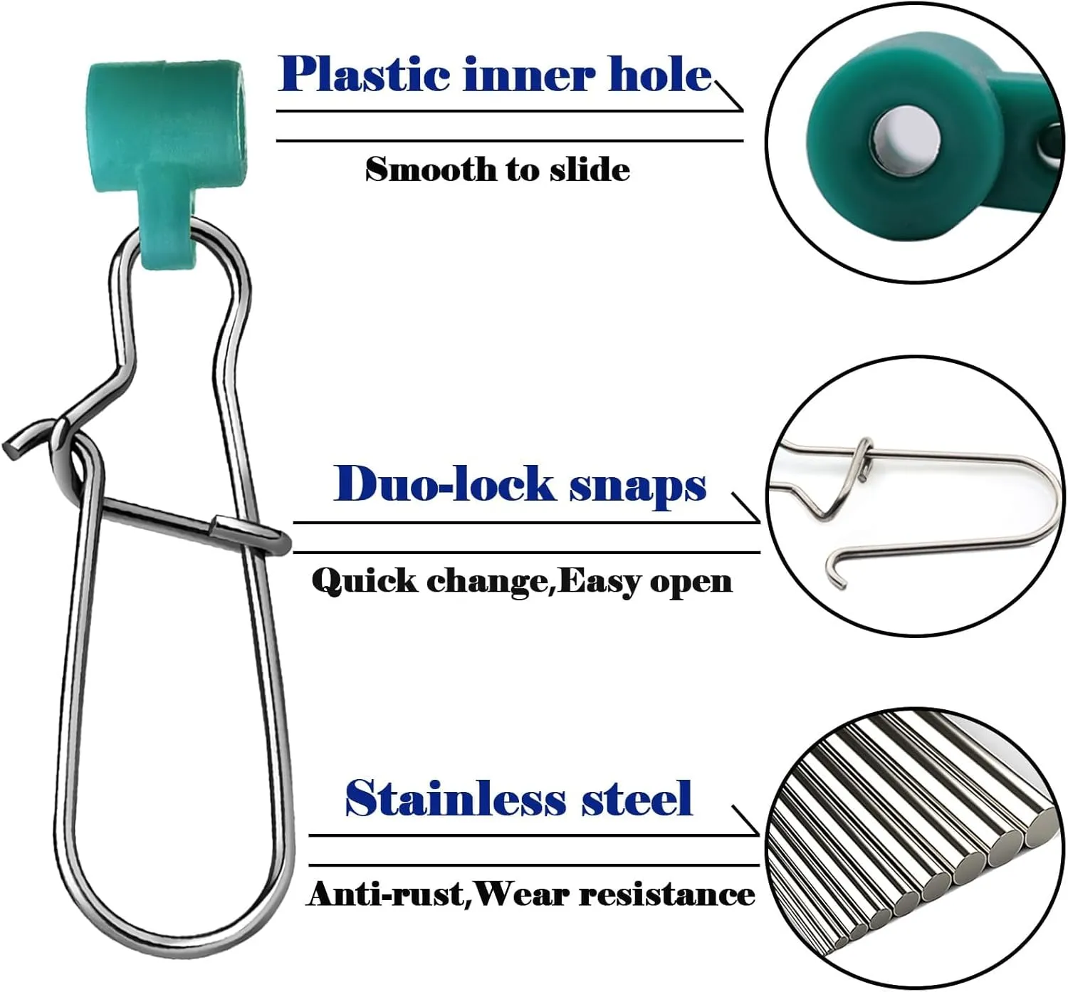 Sinker Slides for Fishing Rigs - 25/50/100pcs Duo Lock Snaps for Fishing Line Heavy Duty Weights Sinkers Saltwater Connector Accessories
