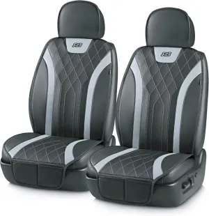 Skechers MAX Cushioning Car Seat Covers,Memory Foam Leather Car Seat Protectors, Airbag Safe Waterproof Sideless Front Seat Covers with Storage Pocket,Universal Fit for Cars Trucks SUV, Gray 2PCS