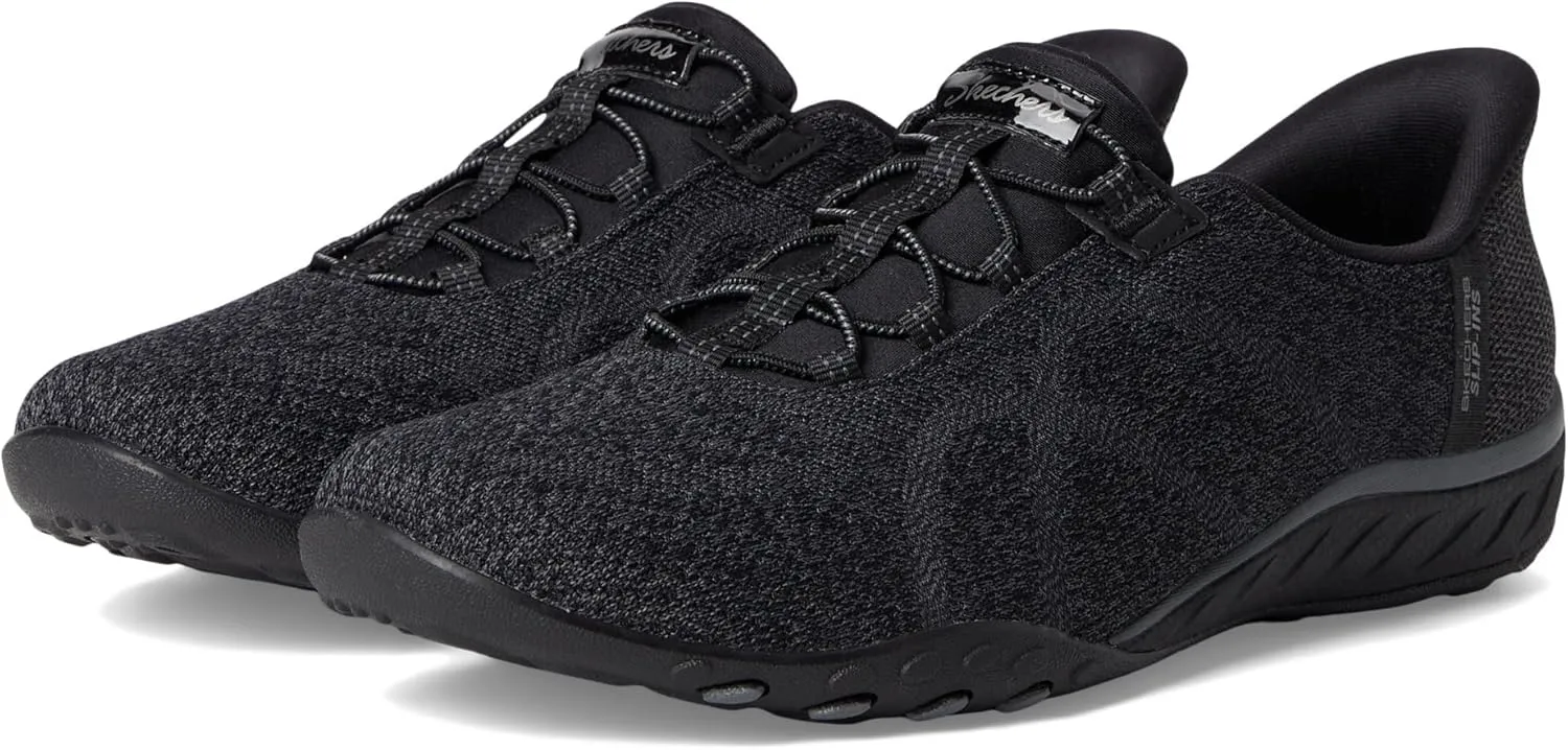 Skechers Modern Comfort Women's Women's Breathe Easy-Knitty Waves Hands Free Slip-Ins Sneaker, Black, 9