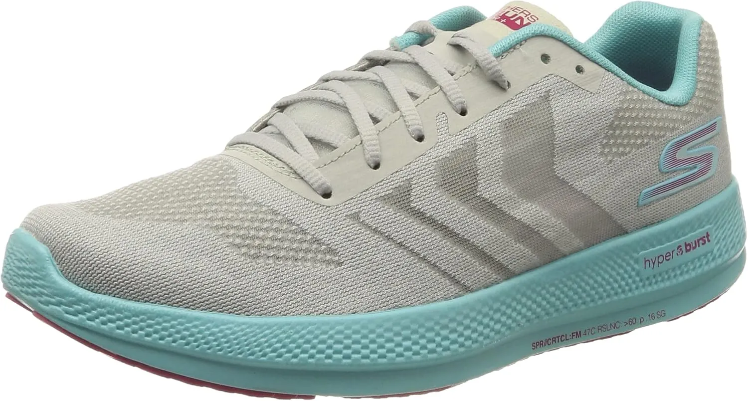 Skechers Women's Sneaker, Gray Mesh Hot Melt Aqua Hot Pink Trim, 6