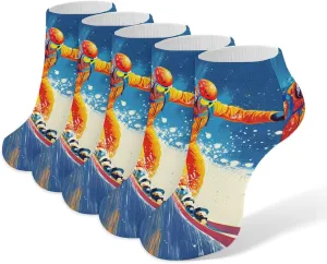 Skier Ski Skiing On Snowy Mountain Ankle No Show Socks Soft Loafer Socks Low Cut Non Slip Flat Sock 5 PC