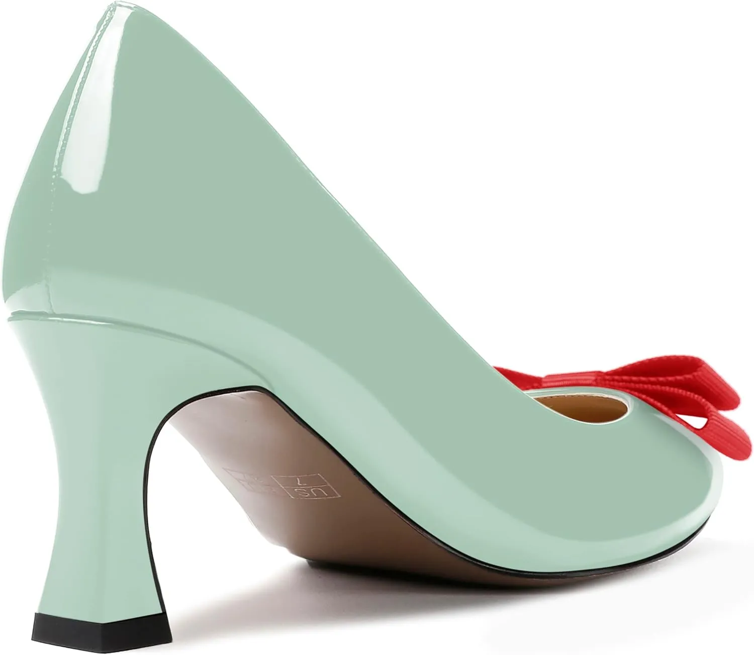 SKYSTERRY Women's Casual Round Toe Patent Bow Slip On Wedding Spool Mid Heel Pumps Shoes 2.5 Inch