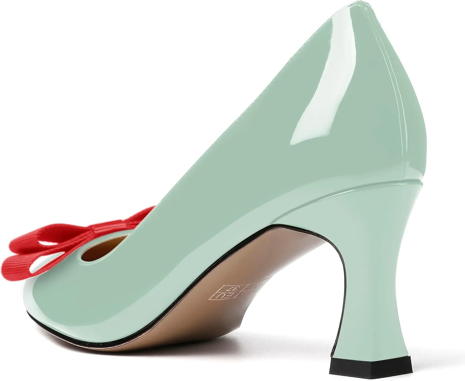 SKYSTERRY Women's Casual Round Toe Patent Bow Slip On Wedding Spool Mid Heel Pumps Shoes 2.5 Inch