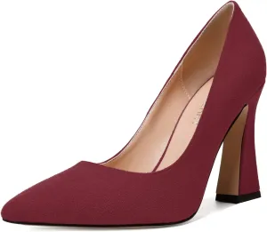 SKYSTERRY Womens Office Suede Slip On Casual Pointed Toe Spool High Heel Pumps Shoes 4 Inch