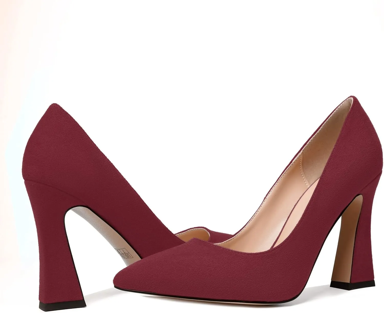 SKYSTERRY Womens Office Suede Slip On Casual Pointed Toe Spool High Heel Pumps Shoes 4 Inch